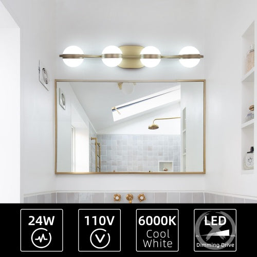 Modern Minimalist Gold Bathroom Vanity Light: 4-Bulb Elegant Wall Fixture with LED Efficiency