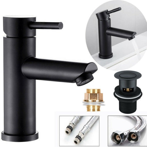 Modern Chrome & Black Bathroom Basin Mixer Tap with 180° Swivel Spout